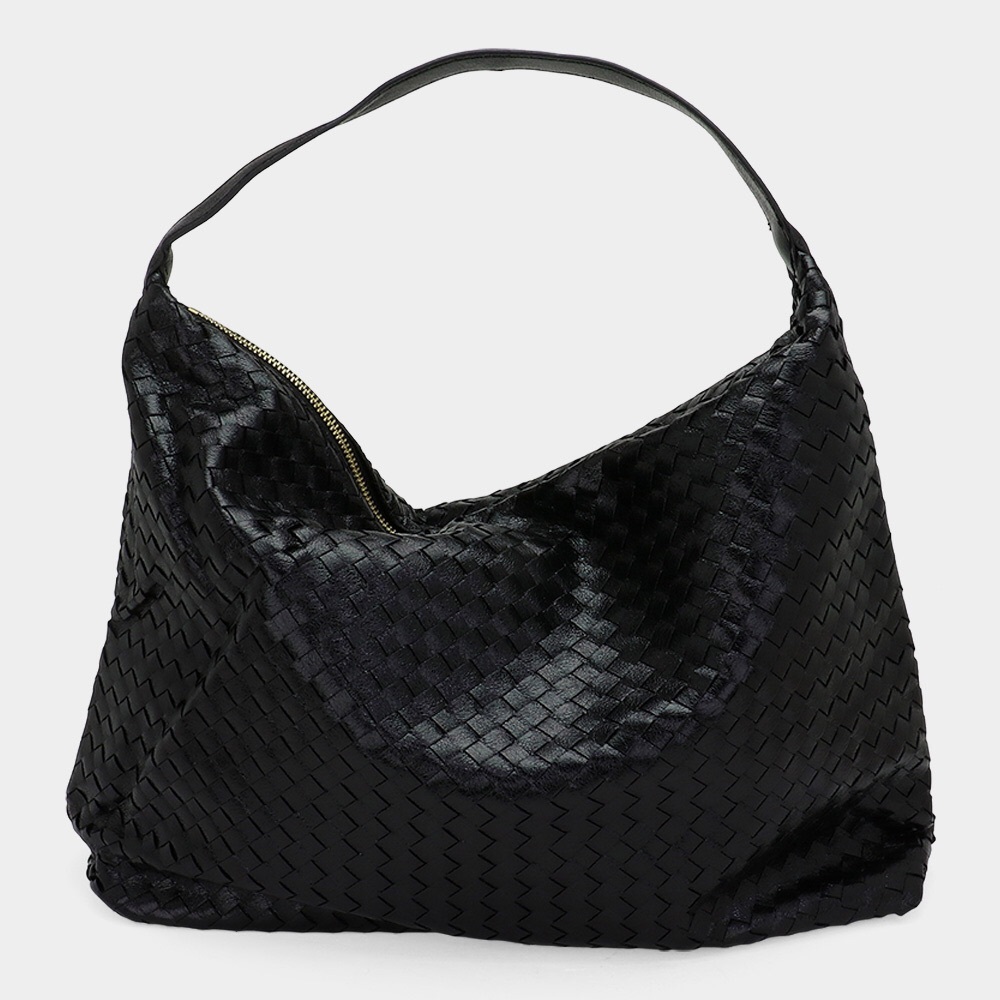 Metallic Vegan Leather Shiny Braided Shoulder Bag